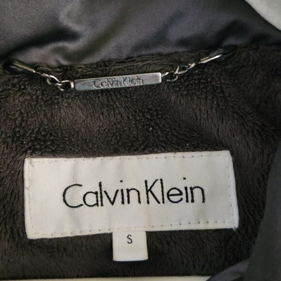 Calvin Klein Gray Duck Down Filled Puffer Jacket Detachable Hood Size S - Picture 8 of 9